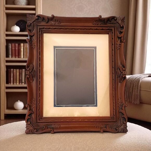 Ornate Faux Wood Picture Frame Photo Brown Vtg 70s Realistic Victorian Witchy - Picture 13 of 16